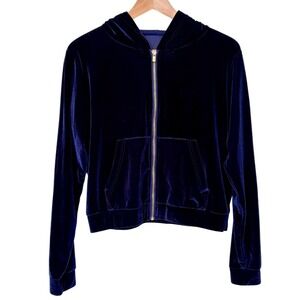 Navy Blue Velvet Velour Hoodie with Luxe Gold Zipper – Fabletics 'Donna', S
